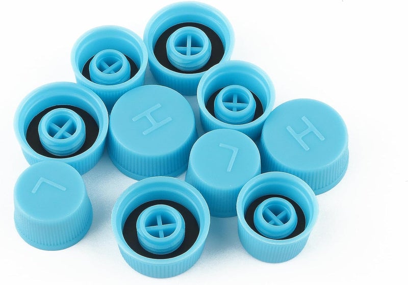 Stacool 10 قطع أغطية صمامات مكيف الهواء للسيارة، أغطية منفذ الضغط المنخفض وأغطية الضغط العالي لمكيف الهواء لنظام R134a، ملحقات مكيف الهواء للسيارات والشاحنات وسيارات الدفع الرباعي (10 قطع) - Image 1